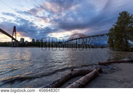 Skytrain And Pattullo Bridge In New Westminster And Surrey, Greater Vancouver, British Columbia, Can