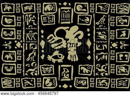 Signs And Symbols Of The Ancient World. Images Of Characters Of Ancient American Indians.the Aztecs,