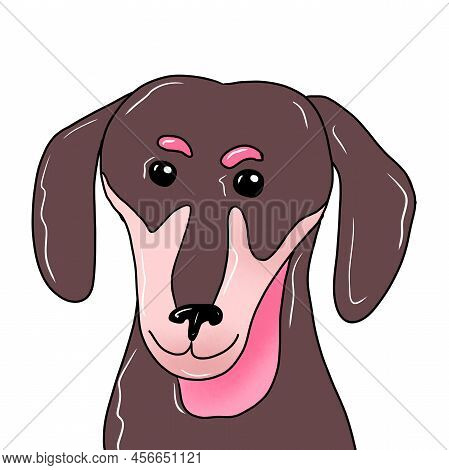 Portrait Of A Funny Dog. Cartoon Brown Color Illustration. Stylish Image For Printing On Humor Card,