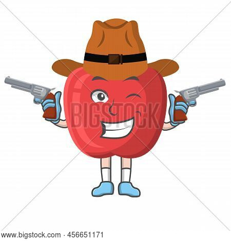 Apple Cowboy Gun Design Character, Design Vector Illustrator, Character Design On White Background.