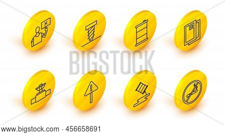 Set Line No Smoking, Barrel Oil Leak, Exclamation Mark Triangle, Industry Pipe And Valve, Rotating D