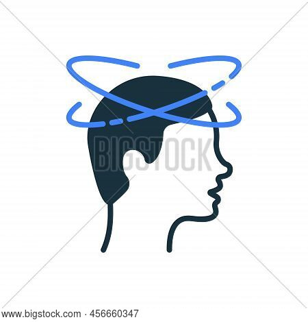 Tired Man With Nausea Silhouette Icon. Man Feel Dizzy Line Icon. Dizziness, Migraine, Headache, Dist