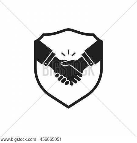 Secure Deal With Handshake And Shield. Flat Simple Style Trend Modern Shakehand Logotype Graphic Des