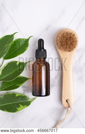 Unbranded Serum Bottle And Anti-cellulite Brush For Dry Body Massage. Organic Scin Care. Prevent Cel