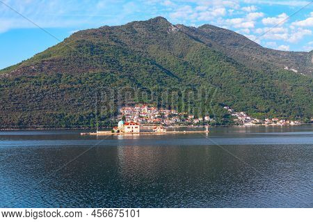 Church At Magnificent Small Island In Kotor Bay Montenegro . Latarnia Morska Our Lady Of The Rocks