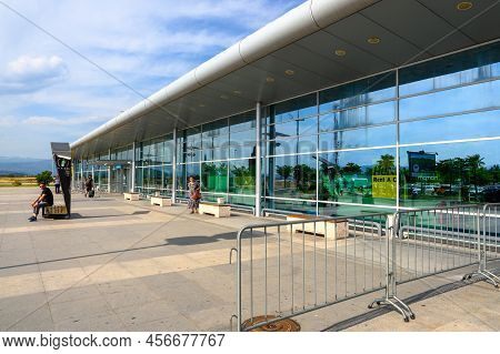 Podgorica, Montenegro - June 3, 2022: Podgorica Airport Building. Podgorica Airport Is The Main Entr