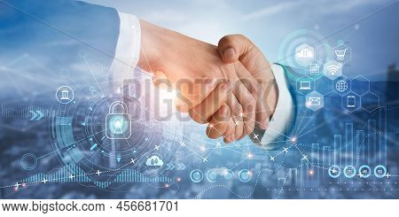 Businessman Handshake Of Business Partners Successful Of Investment Deal On Economic Growth Graph Ch
