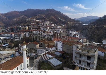 Aerial View Of Myki, Village In The Xanthi,greece. The Majority Of The Population In The Municipalit