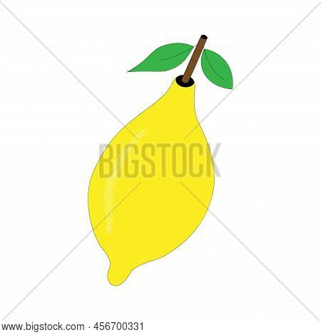 Lemon With Green Leaf On A White Background. Vector Illustration.