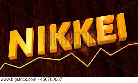 Abbreviation Of The Nikkei Stock Market In Golden Color Above A Simple Line Chart - 3d Illustration