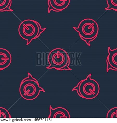 Red Line Power Button Icon Isolated Seamless Pattern On Black Background. Start Sign. Vector