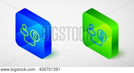 Isometric Line Human And Money Icon Isolated On Grey Background. Concept Of Attracting Investments. 