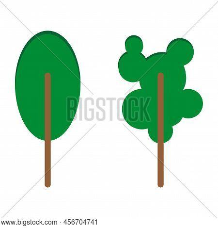 Green Cartoon Trees In Flat Style. Ecology Concept. Vector Illustration. Stock Image.