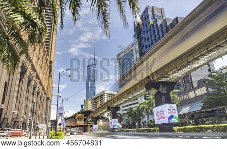 Kuala Lumpur, Malaysia - June 18, 2022: Second Tallest Building In The World, The Merdeka 118. Stree