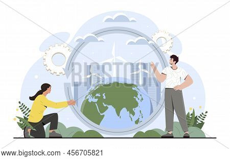 Circular Cycle Concept. Man And Woman Develop Harmless Way Of Production. Reducing Waste, Caring For