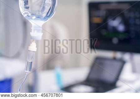 Normal Saline Solution Or Sodium Chloride With Infusion Bottle Drip For Patient In Hospital, Intrave