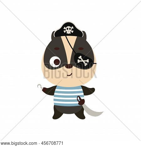 Cute Little Pirate Badger With Hook And Blindfold. Cartoon Animal Character For Kids T-shirts, Nurse