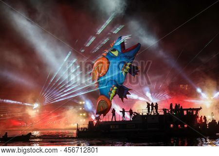 Cracow, Poland - June 4, 2022: Great Dragon Parade. The Great Outdoor Show On The Vistula River.