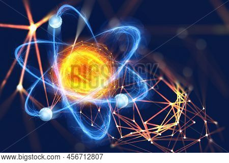 Atomic Structure. Futuristic Concept On The Topic Of Nanotechnology In Science. The Nucleus Of An At