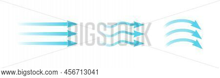 Air Flow. Set Of Blue Arrows Showing Direction Of Air Movement. Wind Direction Arrows. Blue Cold Fre