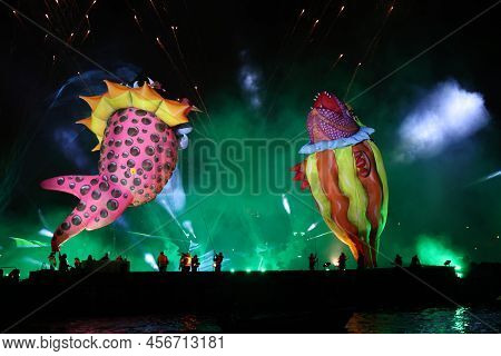 Cracow, Poland - June 4, 2022: Great Dragon Parade. The Great Outdoor Show On The Vistula River.