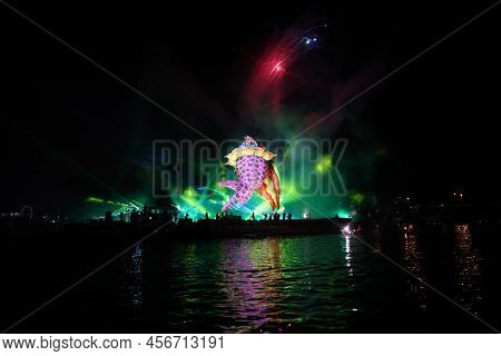 Cracow, Poland - June 4, 2022: Great Dragon Parade. The Great Outdoor Show On The Vistula River.