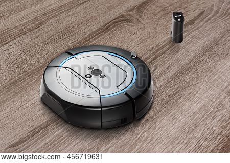 Robotic Vacuum Cleaner With Sensor Limiter Isolated On Laminate Floor