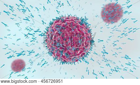 3d Illustration Of Antibodies Attacking Virus Cell Into The Bloodstream
