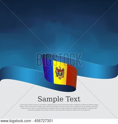 Moldova Flag On Blue White Background. Wavy Ribbon With Moldavian Flag. Vector Tricolor Banner Desig