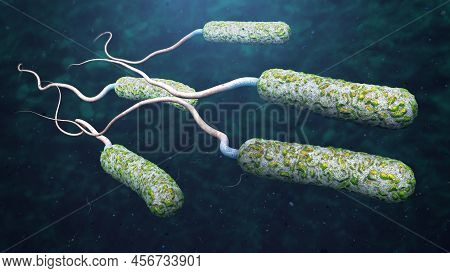3d Illustration Of Cholera Pathogens In Dark Polluted Water
