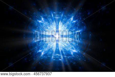 Abstract Illustration Computer Generated Fantastic Crystals Of Various Shapes And Shades On A Black