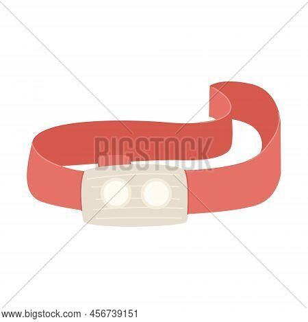 Sports Hiking Headlamp. Equipment For Tourism, Travel, Hiking, Sports And Work. Flat Vector Illustra