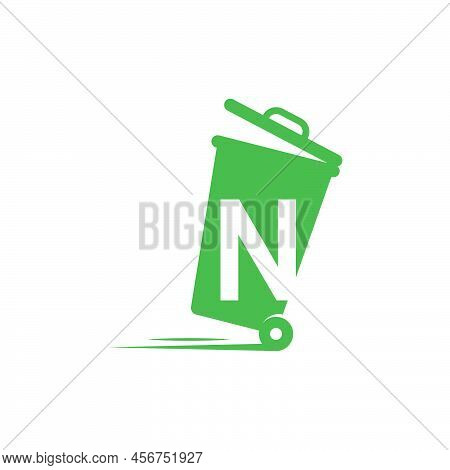 Letter N In The Trash Bin Icon Illustration Template Vector