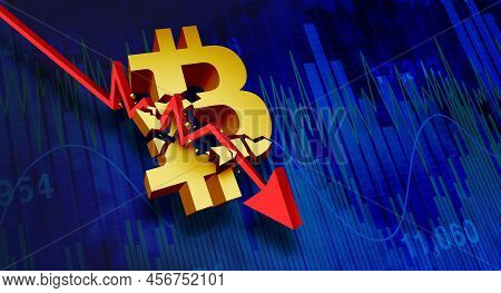 Bitcoin Crash And Crypto Price Decline As Falling Cryptocurrency Selloff And Digital Internet Curren