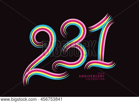 231 Number Design Vector, Graphic T Shirt, 231 Years Anniversary Celebration Logotype Colorful Line,