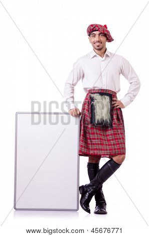 Scotsman mit leeren Board auf weiß
