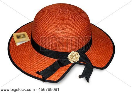Authentic Handmade Straw Panama Hat Or Paja Toquilla Hat Or Sombrero At The Traditional Outdoor Mark