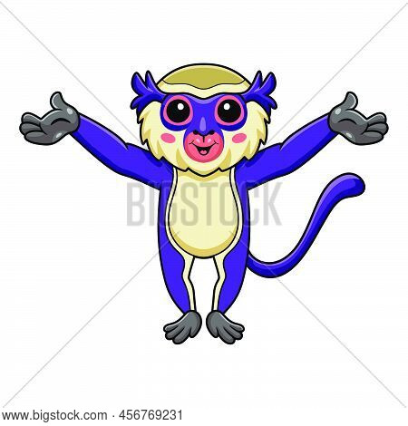 Vector Illustration Of Cute Mona Monkey Cartoon Raising Hands
