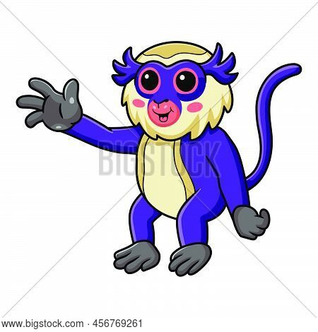 Vector Illustration Of Cute Mona Monkey Cartoon Waving Hand