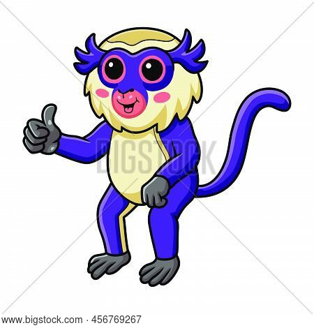 Vector Illustration Of Cute Mona Monkey Cartoon Giving Thumb Up