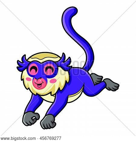 Vector Illustration Of Cute Mona Monkey Cartoon Running
