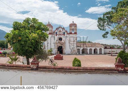 Teotitlan Del Valle, Oaxaca, Mexico- May 23, 2022: Facade Of Preciosa Sangre De Cristo Church At Sun