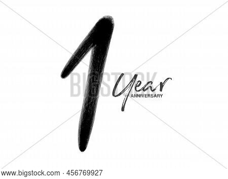 1 Years Anniversary Celebration Vector Template, 1 Years  Logo Design, 1th Birthday, Black Lettering