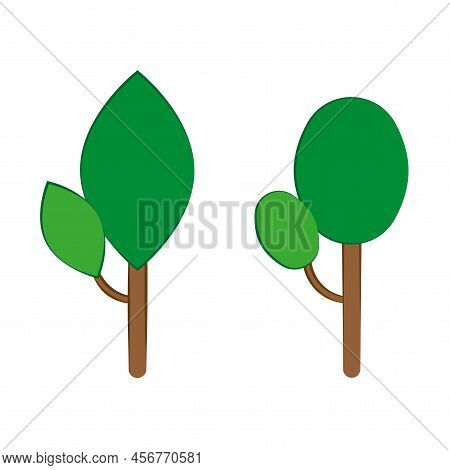 Green Cartoon Trees In Flat Style. Ecology Concept. Vector Illustration. Stock Image.
