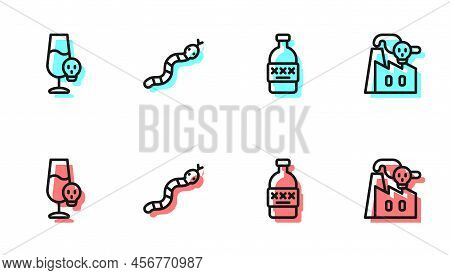 Set Line Poisoned Alcohol, Snake And Smoke From Factory Icon. Vector