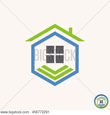 Simple And Unique Hexagon With Roof House, Window And Stairs Image Graphic Icon Logo Design Abstract