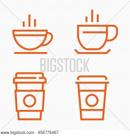 Coffee Cup Line Icon Set. Editable Stroke. Vector Illustration.