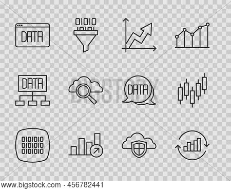 Set Line Binary Code, Pie Chart Infographic, Financial Growth, Data Analysis, Search Cloud Computing