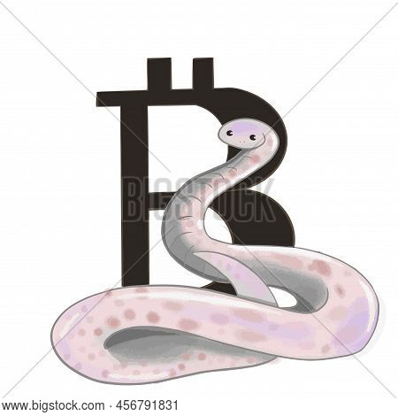 A Snake Sits And Guards The Crypto Currency Market And Bitcoin