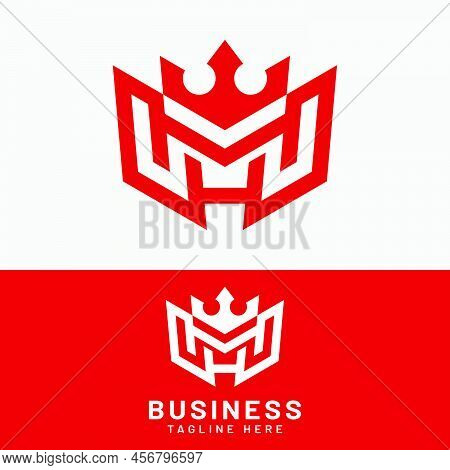 M H Mh Hm Letter Monogram Initial With Crown Logo Design Template. Suitable For General Sports Fitne